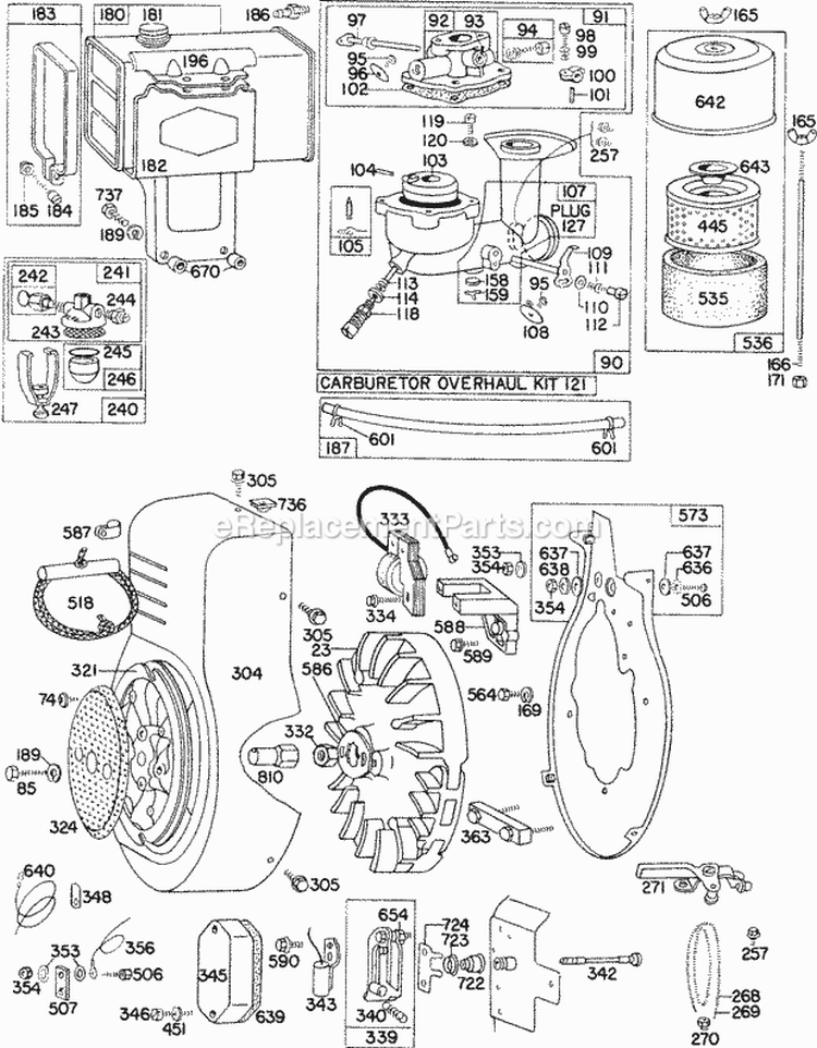 CarbFueltankACBlowerhsg Diagram and Parts List for 301431-0132-99  Briggs and Stratton Engine